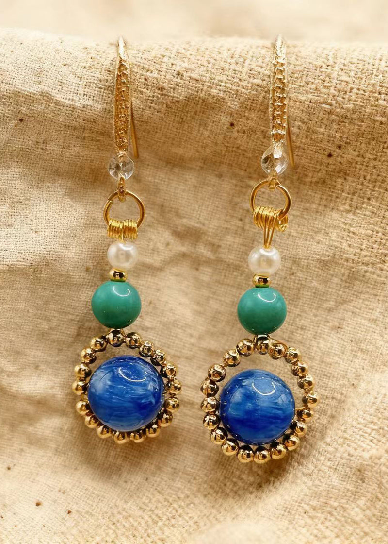 Stylish Peacock Blue Gem Stone Style Drop Earrings