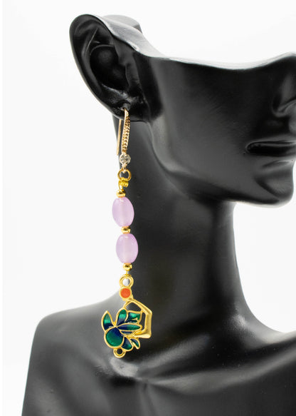 Stylish Pink Crystal Tasseled Style Drop Earrings