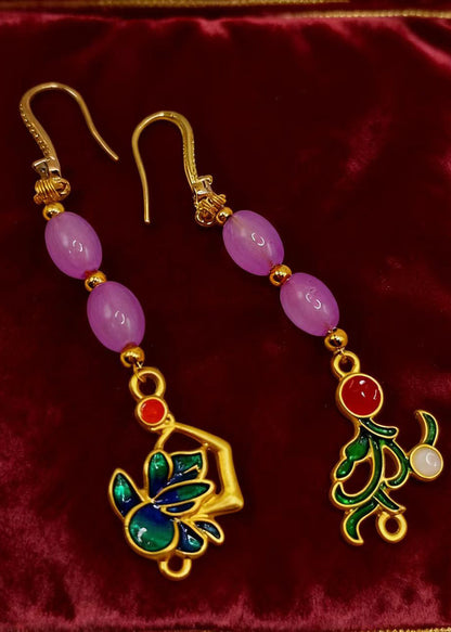 Stylish Pink Crystal Tasseled Style Drop Earrings