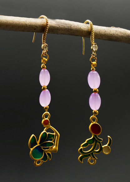 Stylish Pink Crystal Tasseled Style Drop Earrings