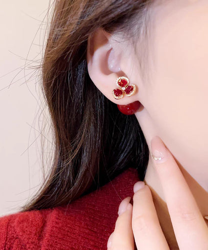 Stylish Red Copper Overgild Zircon Stud Earrings