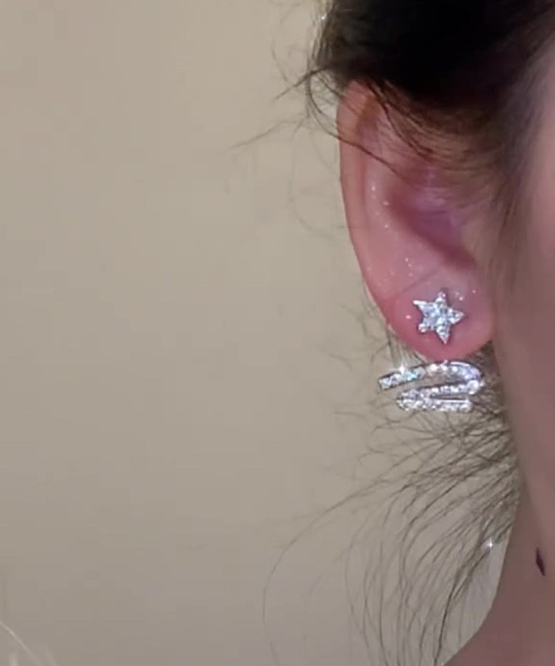 Stylish White Copper Alloy Zircon Star Ribbon Detachable Stud Earrings