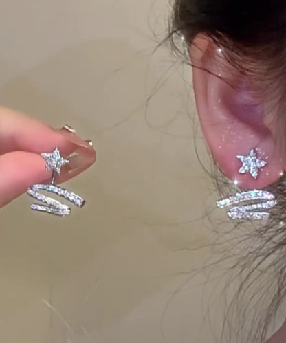 Stylish White Copper Alloy Zircon Star Ribbon Detachable Stud Earrings