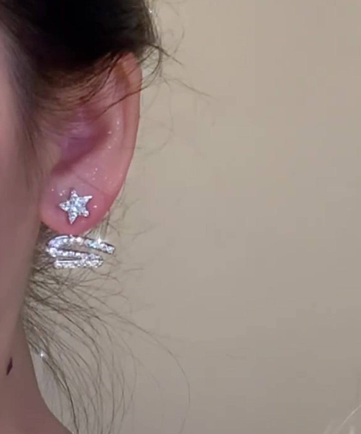 Stylish White Copper Alloy Zircon Star Ribbon Detachable Stud Earrings