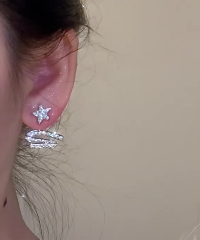 Stylish White Copper Alloy Zircon Star Ribbon Detachable Stud Earrings