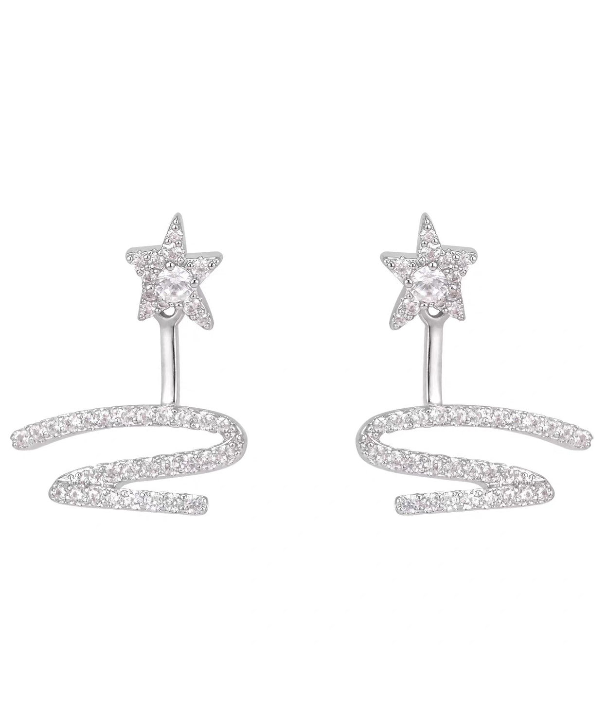Stylish White Copper Alloy Zircon Star Ribbon Detachable Stud Earrings