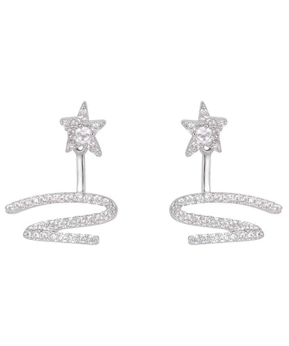 Stylish White Copper Alloy Zircon Star Ribbon Detachable Stud Earrings