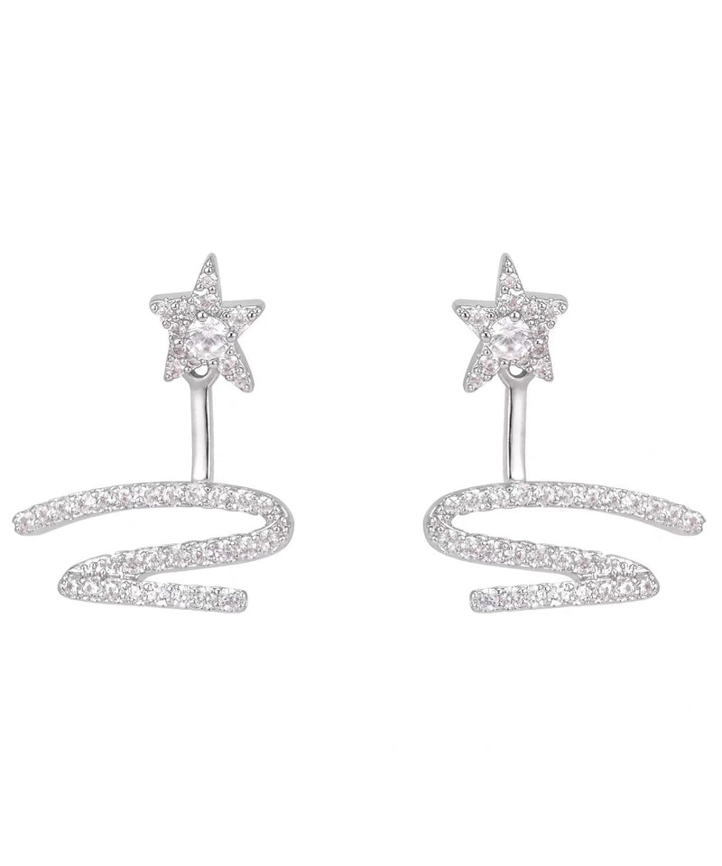 Stylish White Copper Alloy Zircon Star Ribbon Detachable Stud Earrings