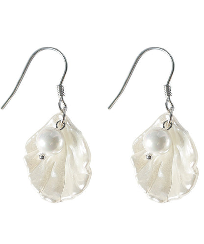 Stylish White Sterling Silver Pearl Shell Drop Earrings