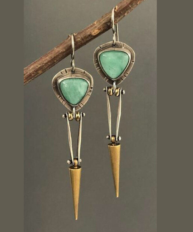Unique Colorblock Alloy Jade Awl Drop Earrings
