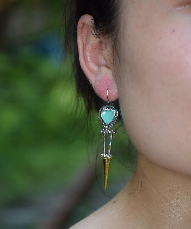 Unique Colorblock Alloy Jade Awl Drop Earrings