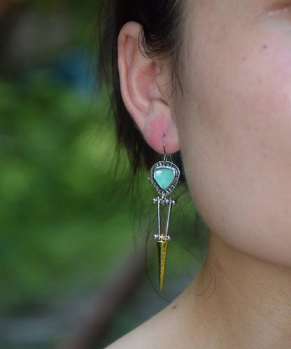Unique Colorblock Alloy Jade Awl Drop Earrings