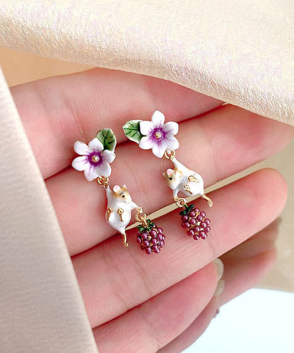 Unique Animal Metal Grape Stud Earrings