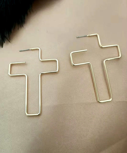 Unique Gold Copper Overgild Cross Hoop Earrings