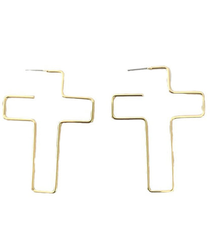 Unique Gold Copper Overgild Cross Hoop Earrings