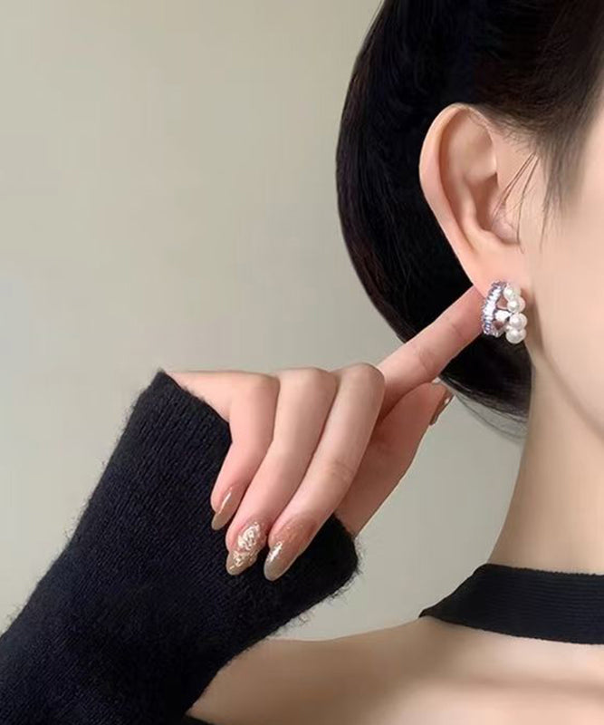 Unique Purple Copper Overgild Zircon Pearl Hoop Earrings