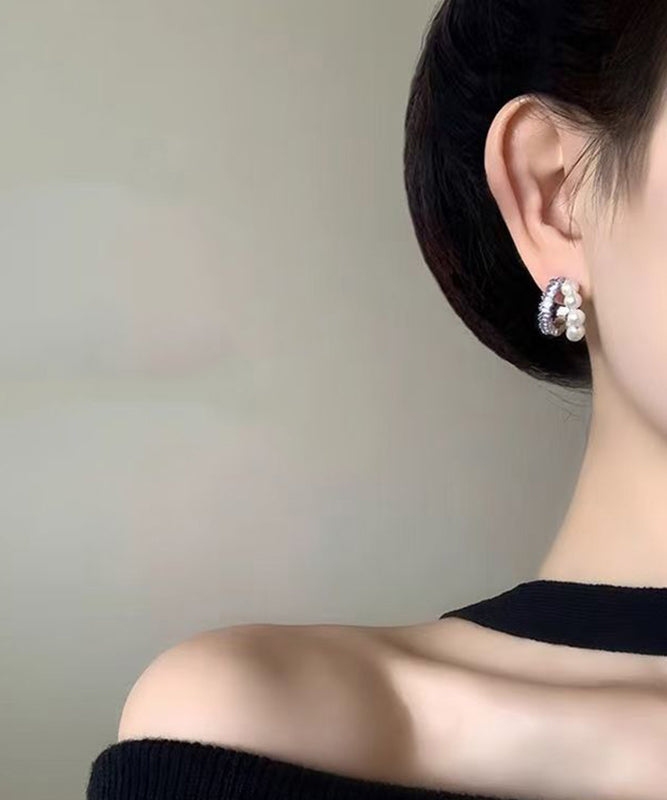 Unique Purple Copper Overgild Zircon Pearl Hoop Earrings