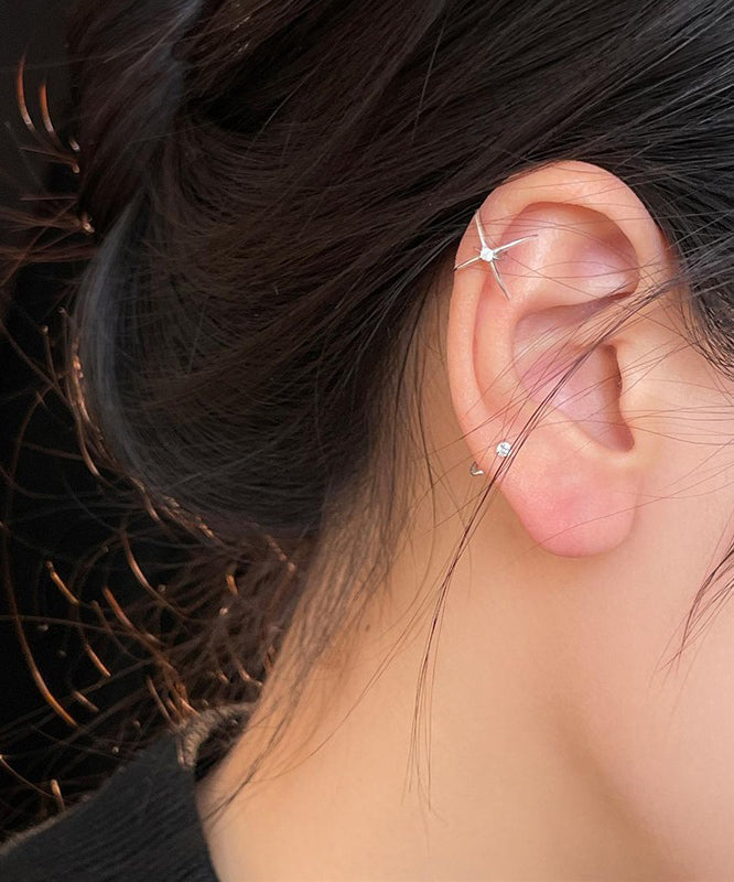 Unique Silk Sterling Silver Four-pointed Star Stud Earrings