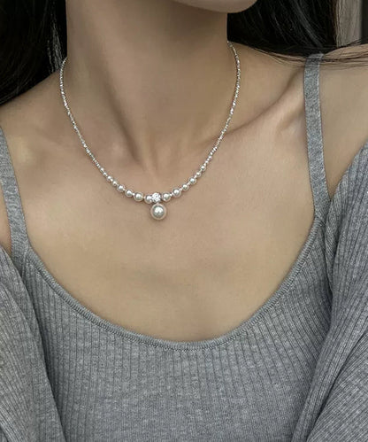 Unique White Pearl Zircon Broken Silver Pendant Necklace Zz003