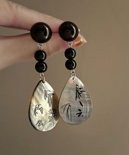 Black Acrylic Alloy Print Shell Water Drop Drop Earrings