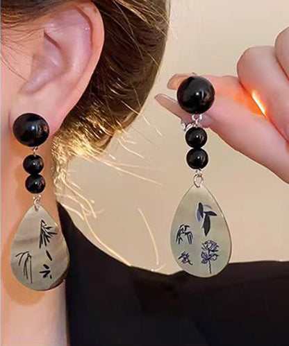 Black Acrylic Alloy Print Shell Water Drop Drop Earrings