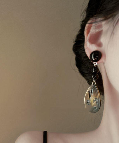 Black Acrylic Alloy Print Shell Water Drop Drop Earrings