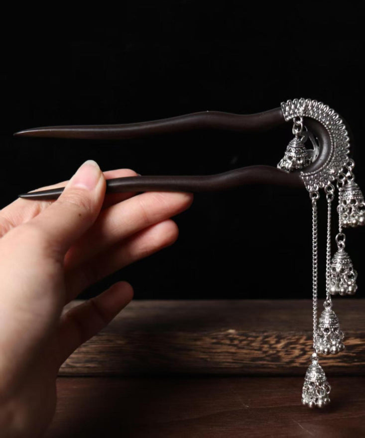 Black Wooden Bell Tassel Hairpin