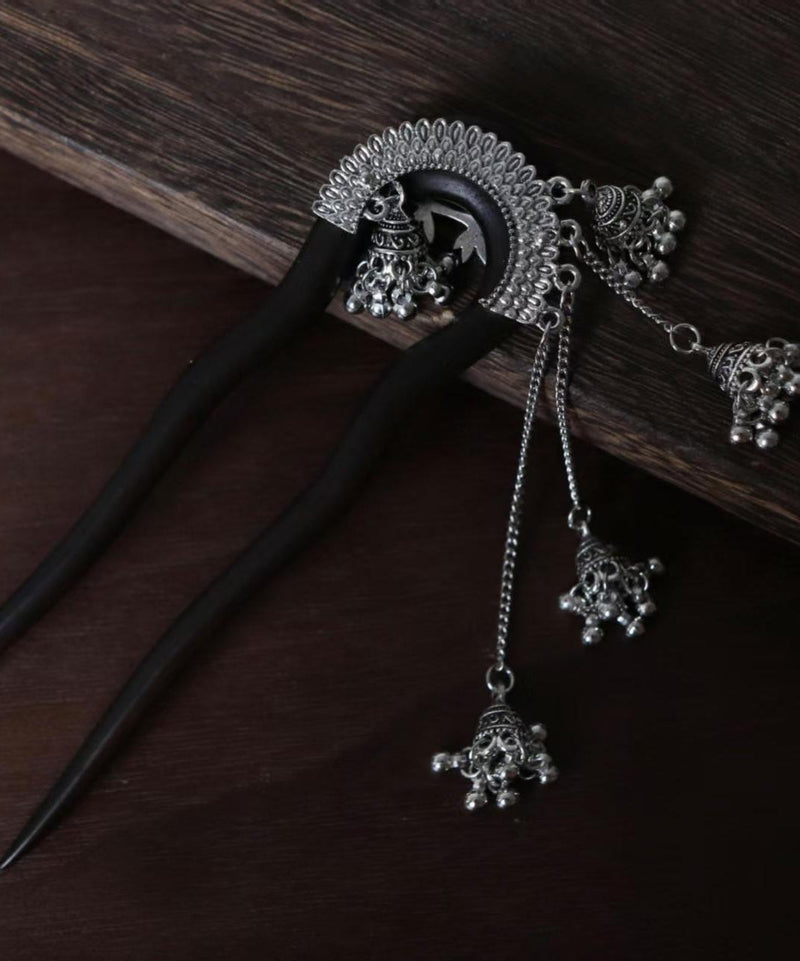 Black Wooden Bell Tassel Hairpin