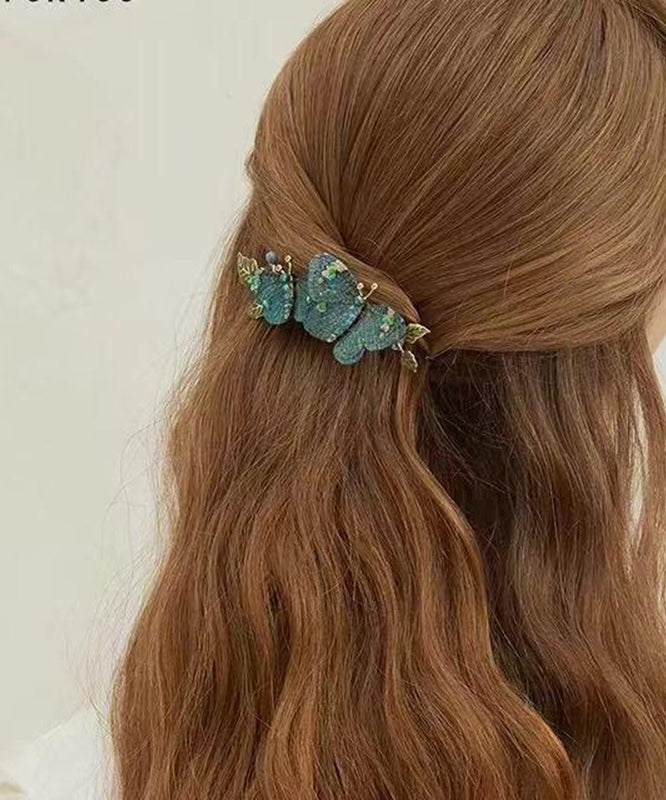 Blue Metal Embroidery Butterfly Hairpin