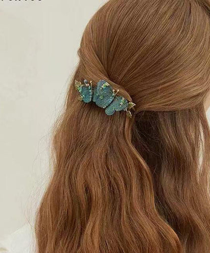 Blue Metal Embroidery Butterfly Hairpin