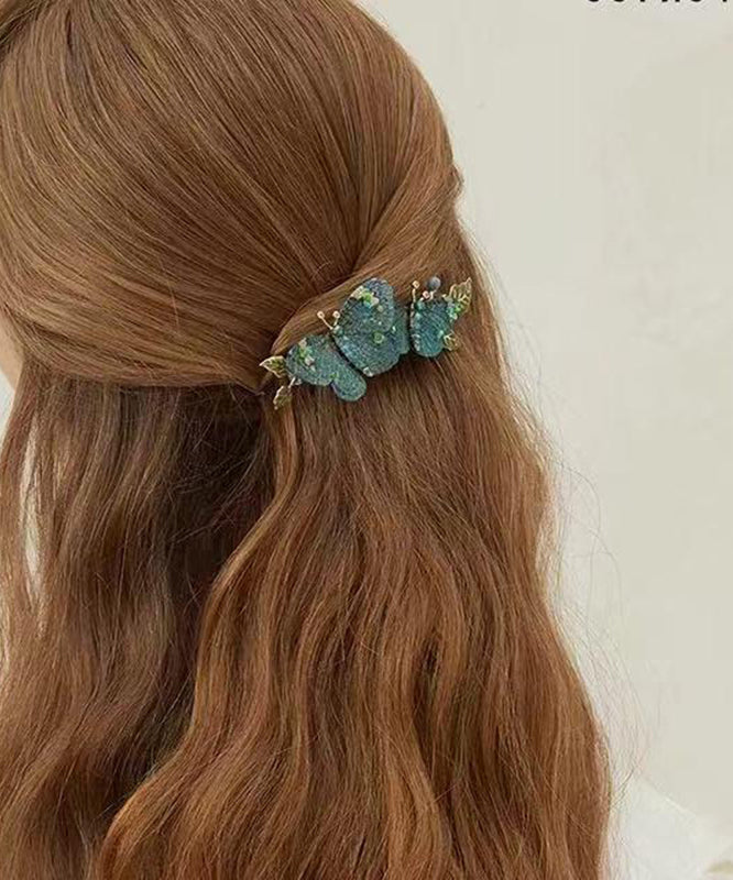 Blue Metal Embroidery Butterfly Hairpin