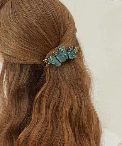 Blue Metal Embroidery Butterfly Hairpin