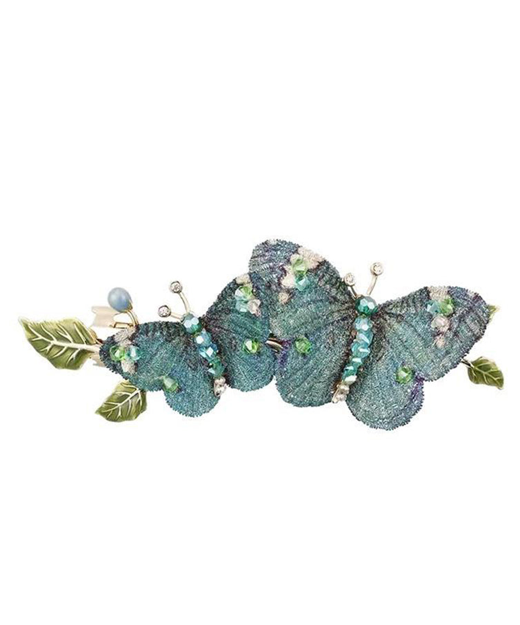 Blue Metal Embroidery Butterfly Hairpin