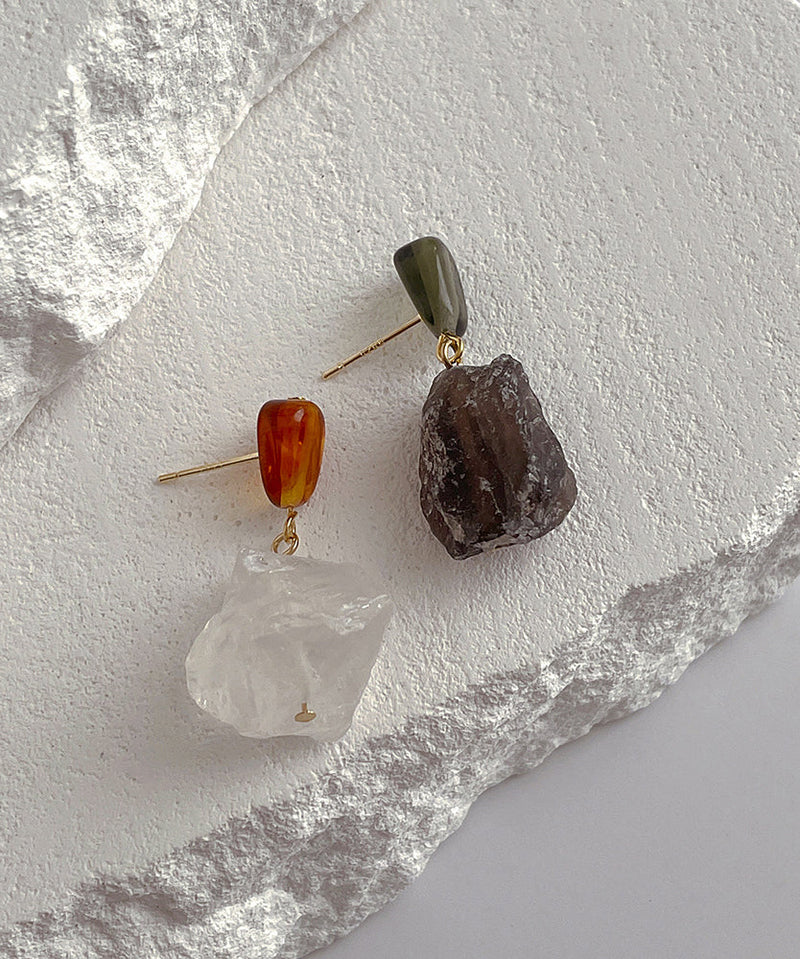 Copper Overgild Asymmetrical Crystal Drop Earrings