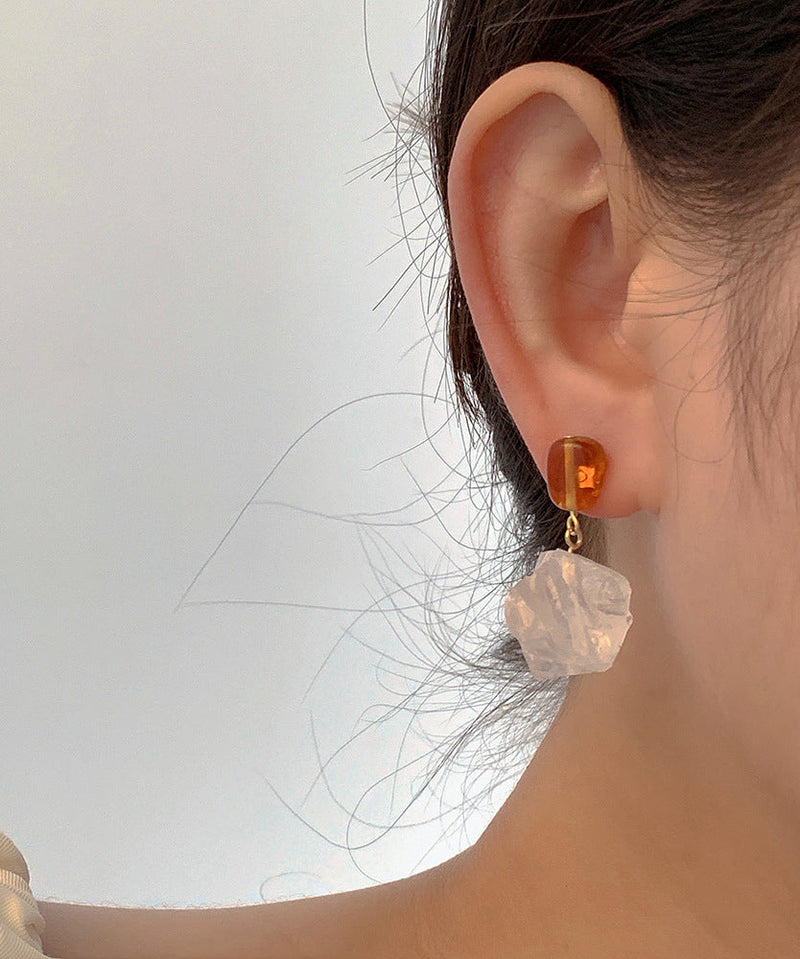 Copper Overgild Asymmetrical Crystal Drop Earrings