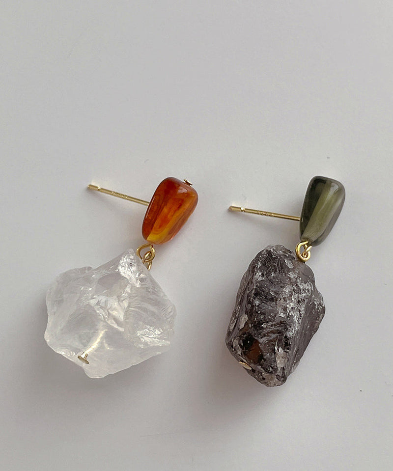 Copper Overgild Asymmetrical Crystal Drop Earrings