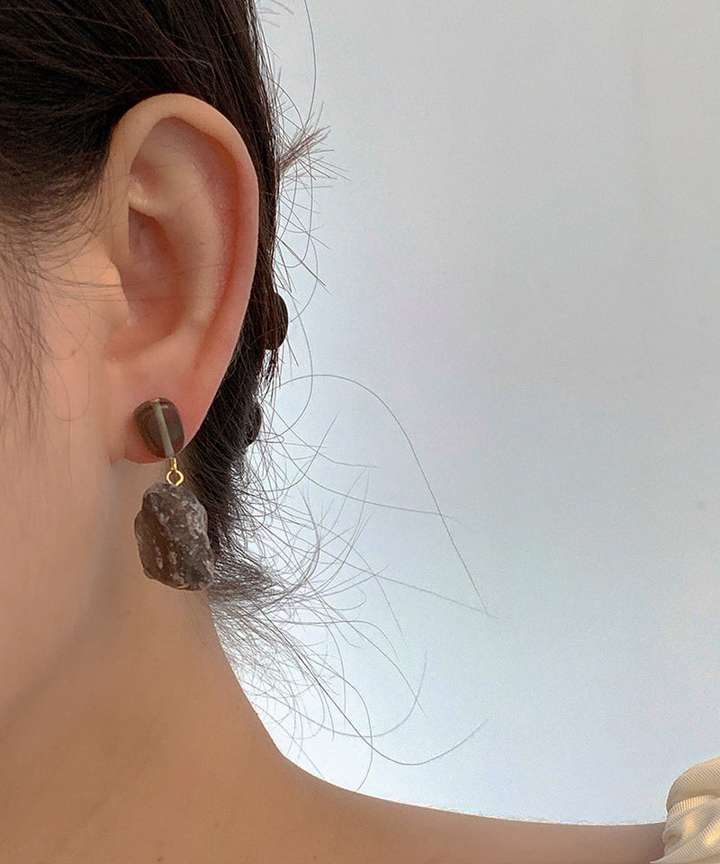 Copper Overgild Asymmetrical Crystal Drop Earrings