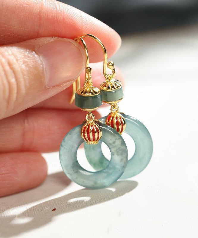 Cyan Sterling Silver Overgild Jadeite Drop Earrings