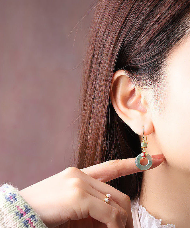 Cyan Sterling Silver Overgild Jadeite Drop Earrings
