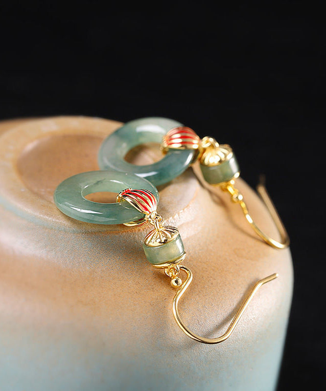 Cyan Sterling Silver Overgild Jadeite Drop Earrings