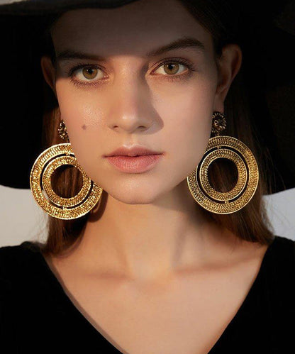 Gold Circle Exaggeration Gold Plated Drop Earrings