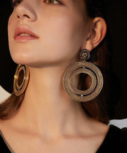 Gold Circle Exaggeration Gold Plated Drop Earrings