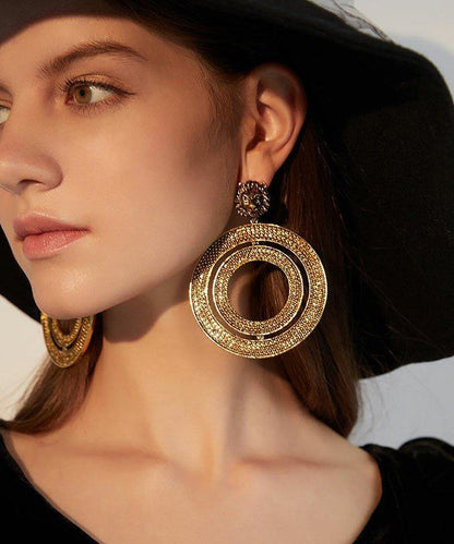 Gold Circle Exaggeration Gold Plated Drop Earrings