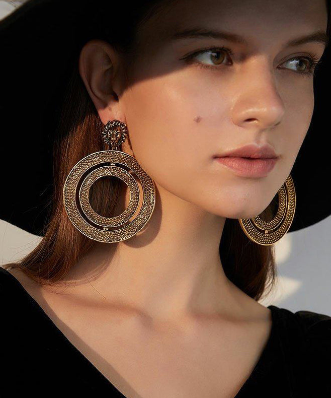 Gold Circle Exaggeration Gold Plated Drop Earrings