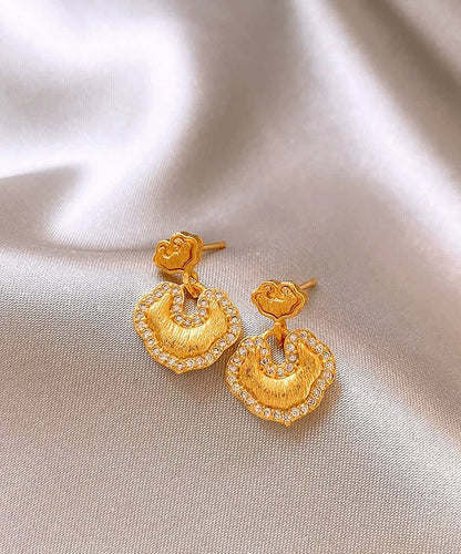 Gold Copper Overgild Zircon Ruyi Lockstud Earrings
