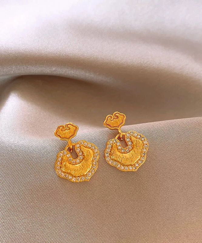 Gold Copper Overgild Zircon Ruyi Lockstud Earrings