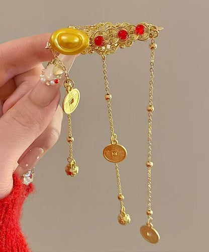Gold Sterling Silver Overgild Copper Coin Sycee Tassel a Pair Hairpin
