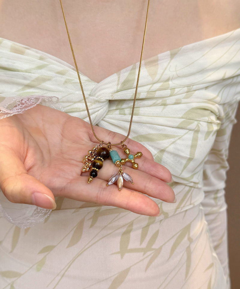 Gold Tiger's Eye Cross Gold Plated Pendant Necklace