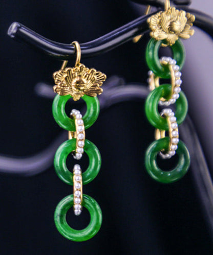 Green 18k Gold Pearl Patchwork Jadeite Hoop Earrings