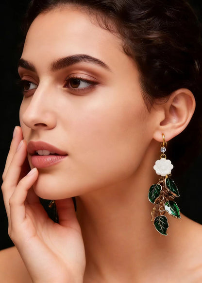 Green Leaf Gilding Drop Earrings
